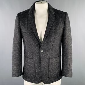 EDUN Size 42 Black White Twill Wool Blend Notch Lapel Coat